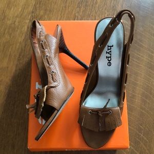 Size 8, HYPE brown sling back 4 inch heels- never worn!